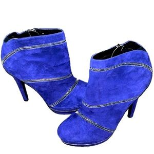 Colin Stuart Size 9B Booties Zipper Violet Blue Platform Stiletto Boots Cocktail